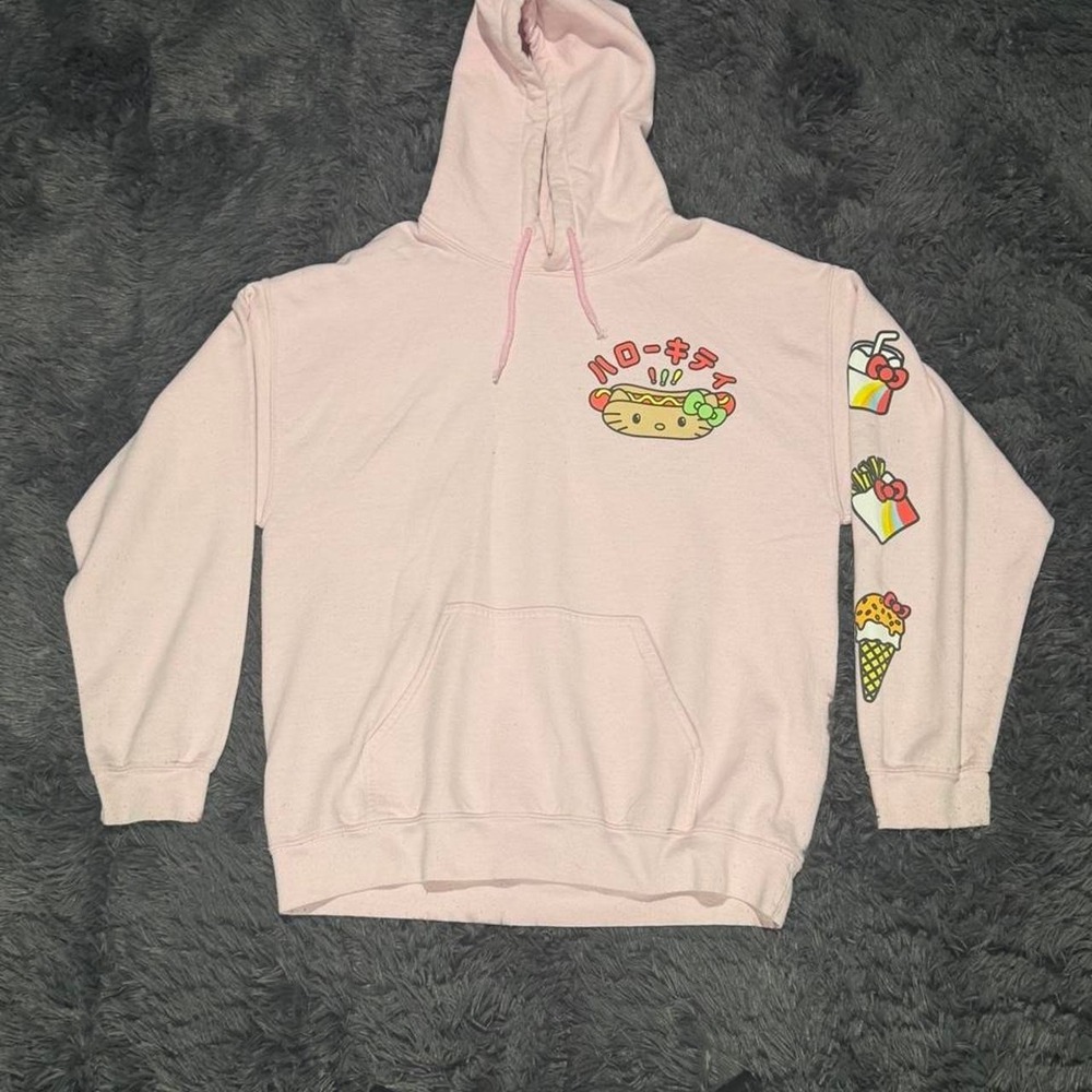 Sanrio Hello Kitty Fast Food Burger Pink Hoodie Sweatshirt Graphic Pastel Large